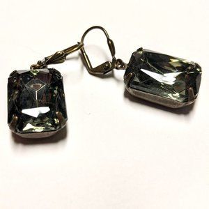 Green Cut Crystal and Brass Drop Earrings